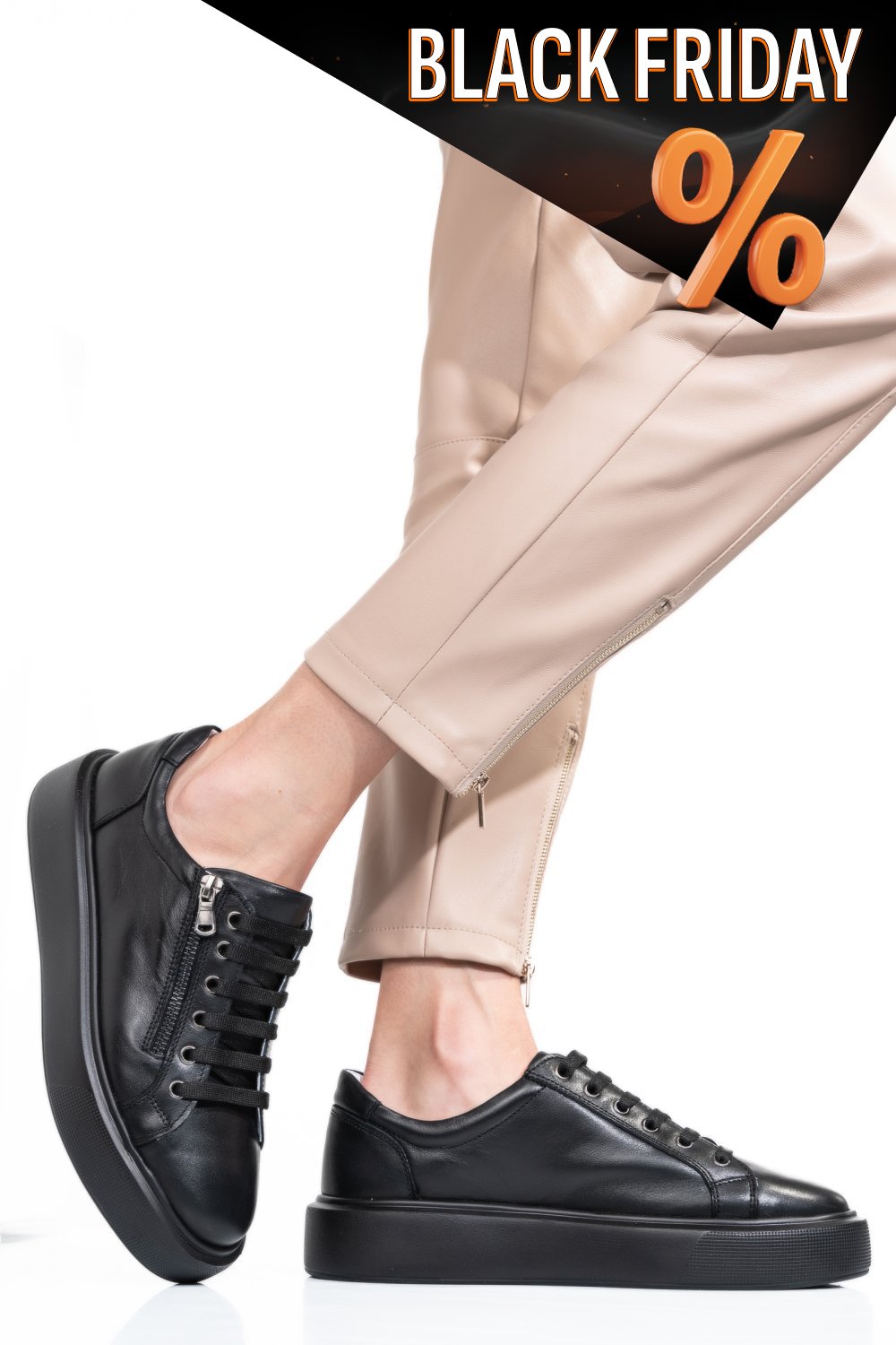 Fekete természetes bőr sport cipők 2s7h41-607np