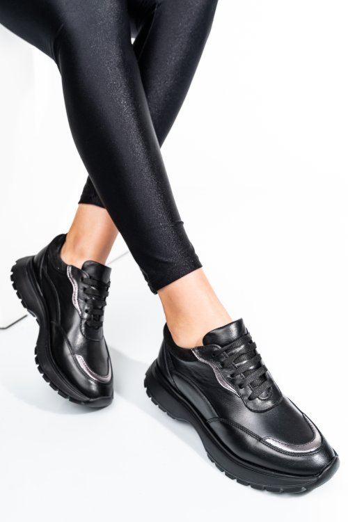 Fekete természetes bőr sport cipők 2s7h41-614np