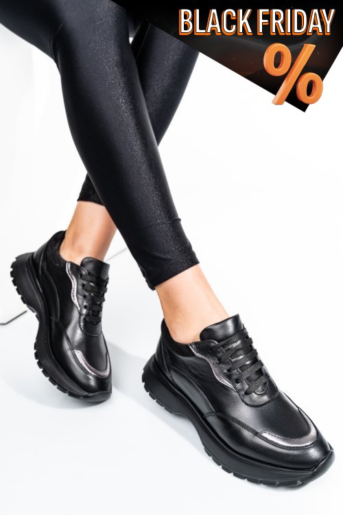 Fekete természetes bőr sport cipők 2s7h41-614np