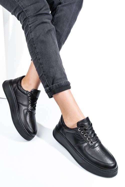 Fekete természetes bőr sport cipők 4s7h030