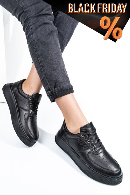 Fekete természetes bőr sport cipők 4s7h030