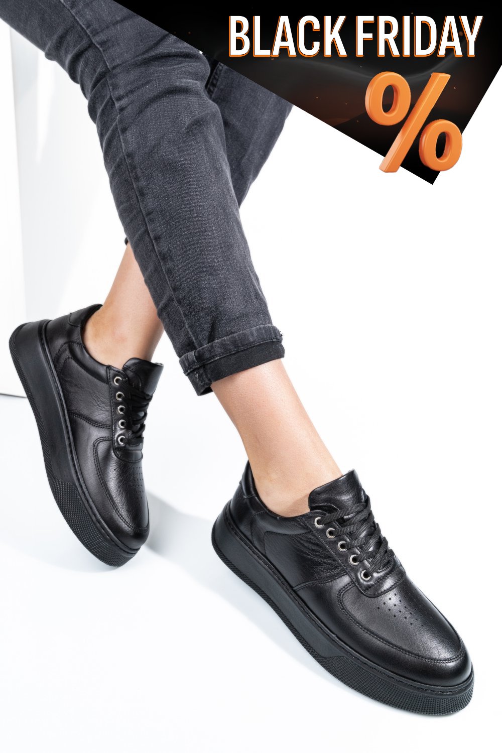 Fekete természetes bőr sport cipők 4s7h030