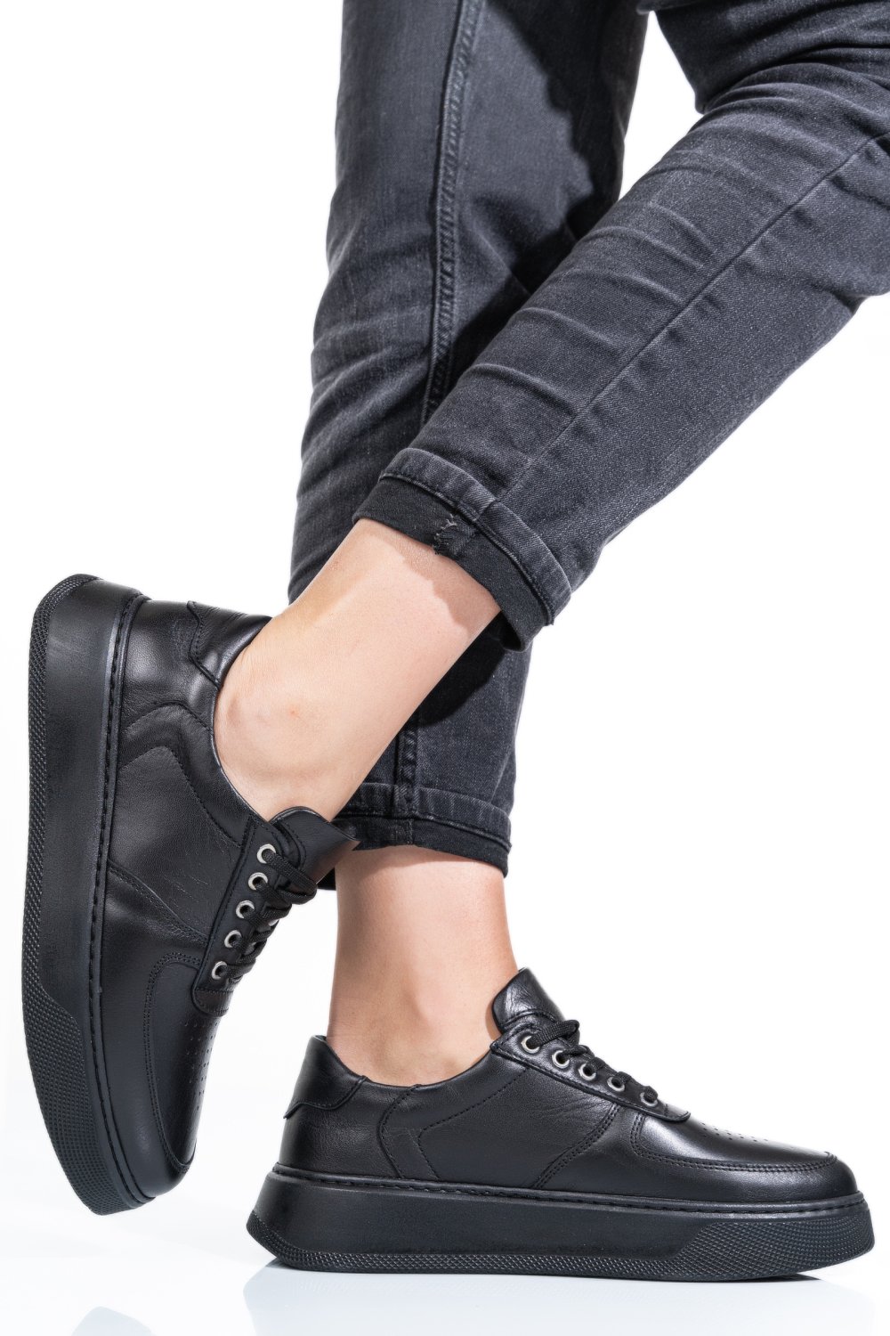 Fekete természetes bőr sport cipők 4s7h030