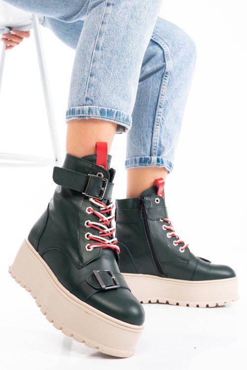 Zöld természetes bőr bakancs 3s7h00