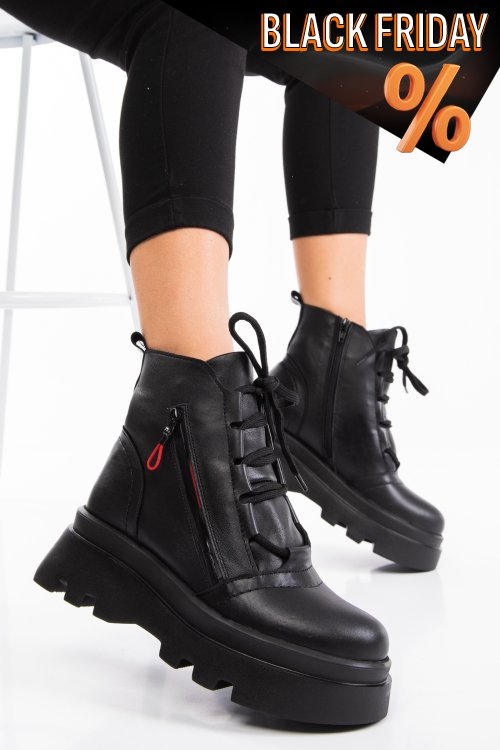 Fekete természetes bőr bakancs 9s7h66