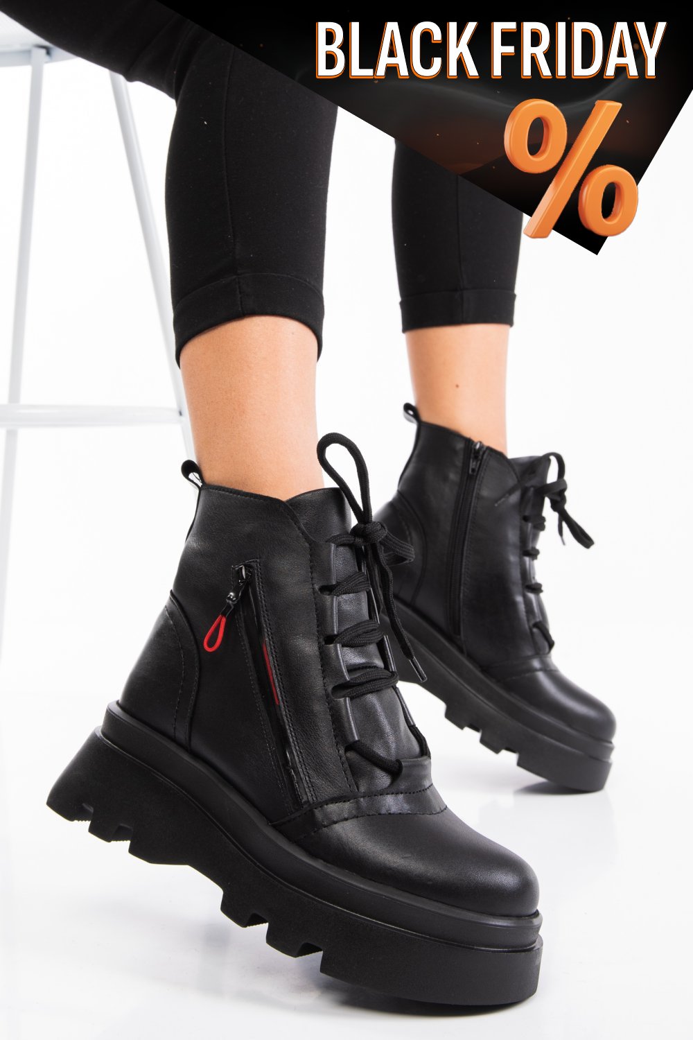 Fekete természetes bőr bakancs 9s7h66