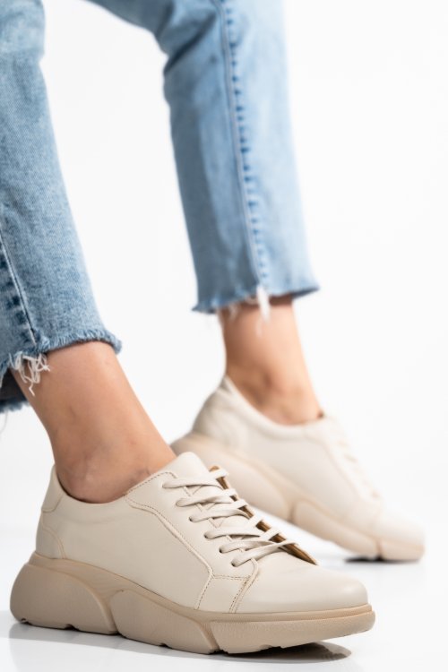 Bézs természetes bőr sport cipők 3s7h011b