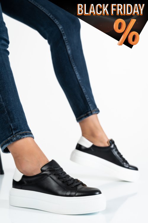 Fekete természetes bőr sport cipők 3s7h005