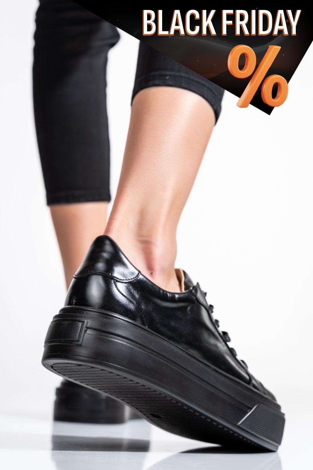 Fekete természetes bőr sport cipők 3s7h000