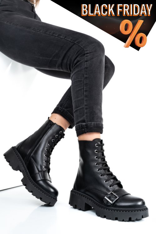 Fekete természetes bőr bakancs 3s7h60