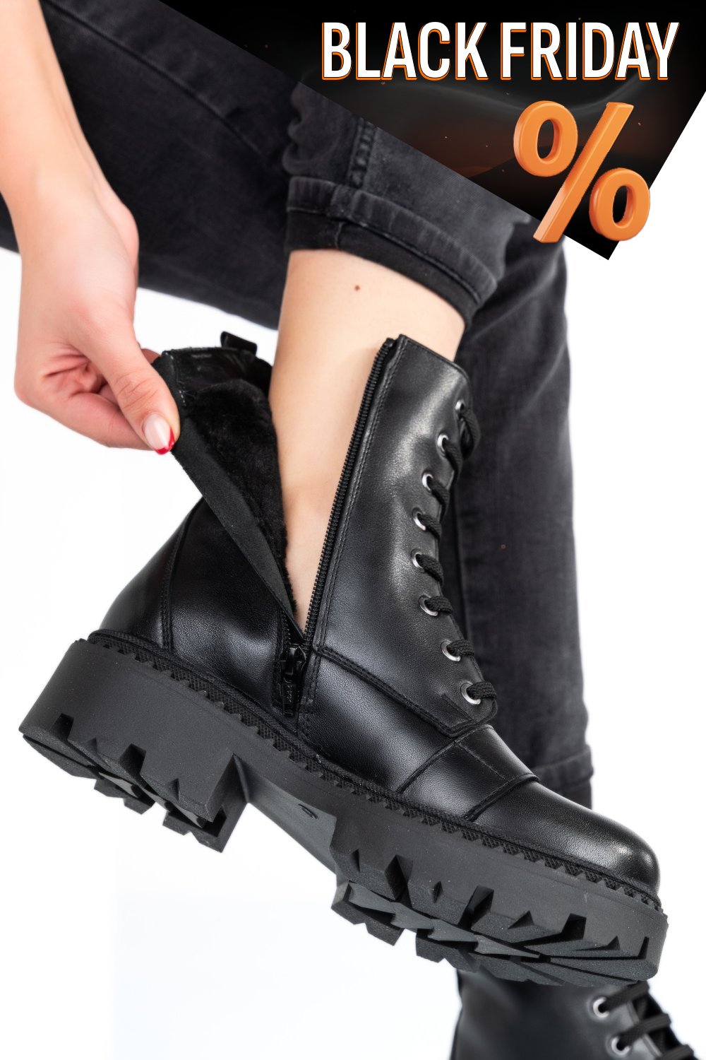 Fekete természetes bőr bakancs 3s7h60