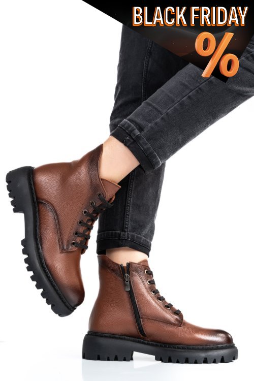 Barna természetes bőr bakancs 4s7h22