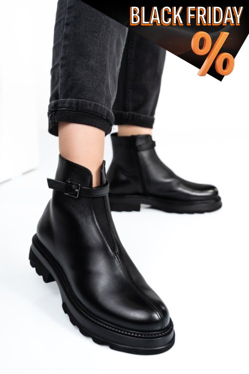 Fekete természetes bőr bakancs 4s7h30