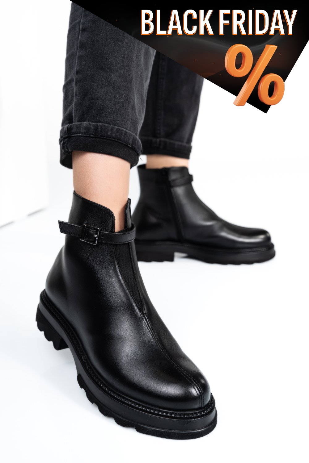 Fekete természetes bőr bakancs 4s7h30