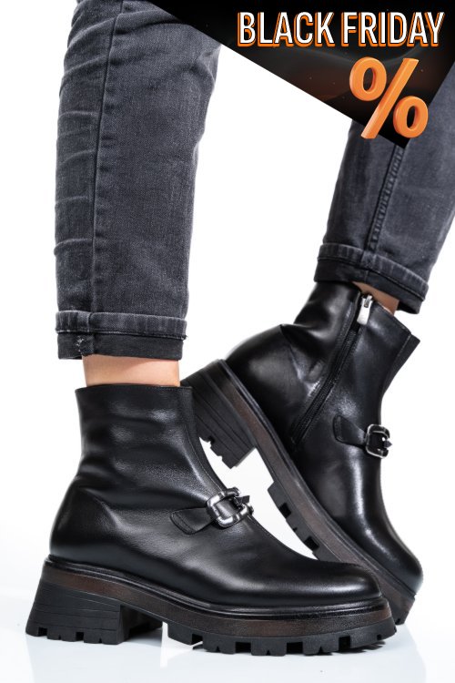 Fekete természetes bőr bakancs 4s7h29