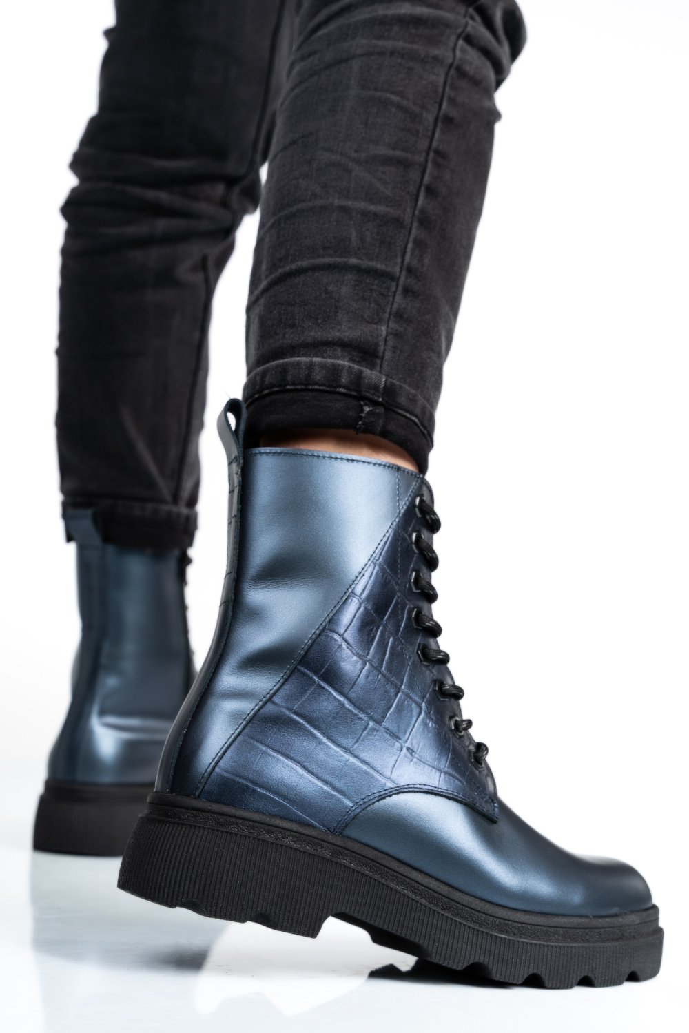 Kék természetes bőr bakancs 1s7h50lib