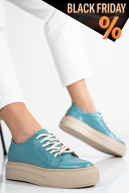 Türkiz természetes bőr sport cipők 3s7h001