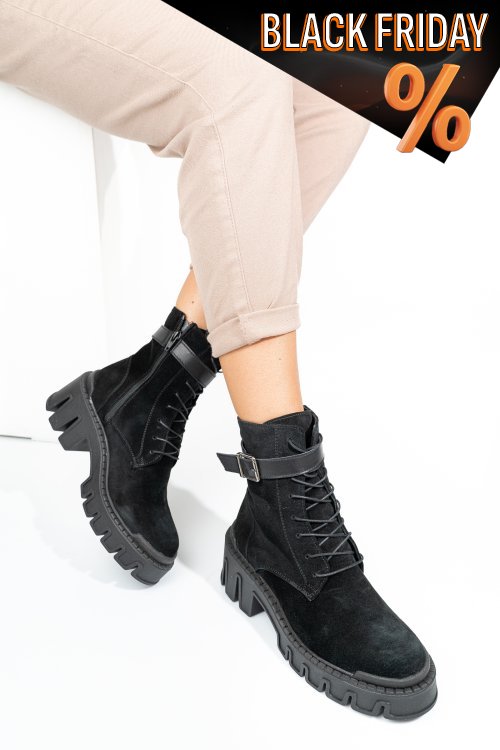 Fekete fordított bőr bakancs 2s7h42818sp