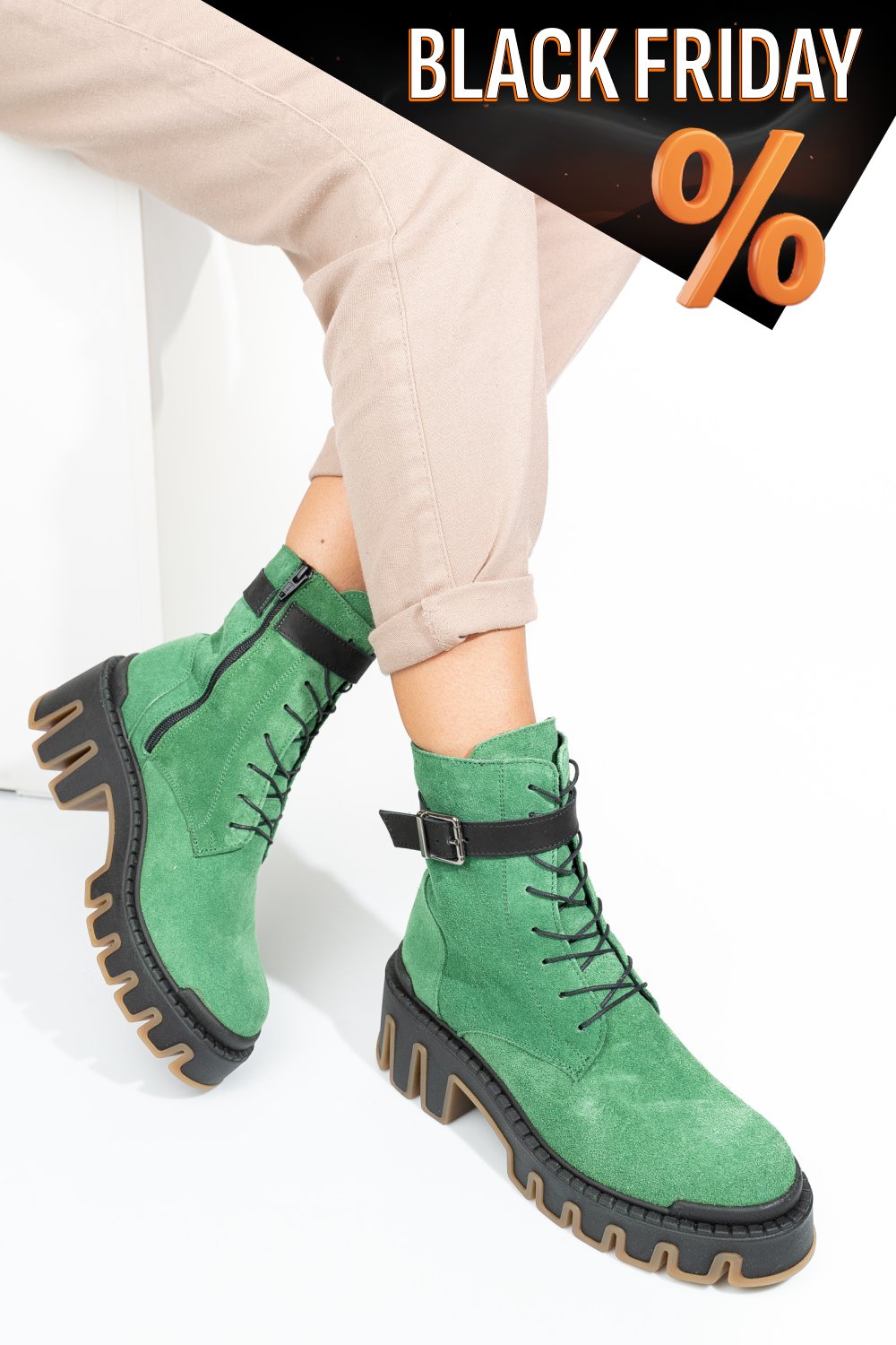 Zöld fordított bőr bakancs 2s7h42818sp