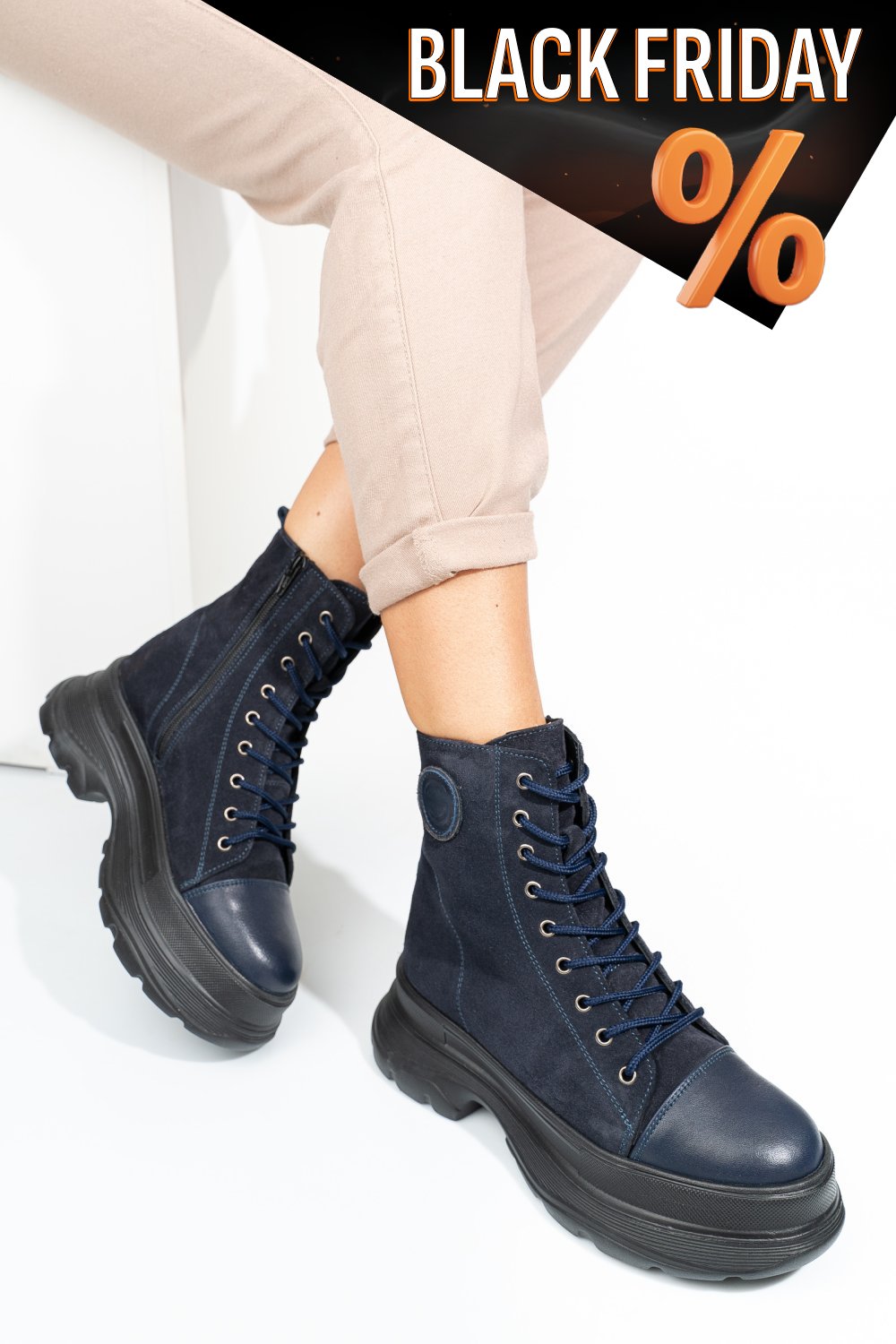 Tengerészkék fordított bőr bakancs 2s7h22860sp