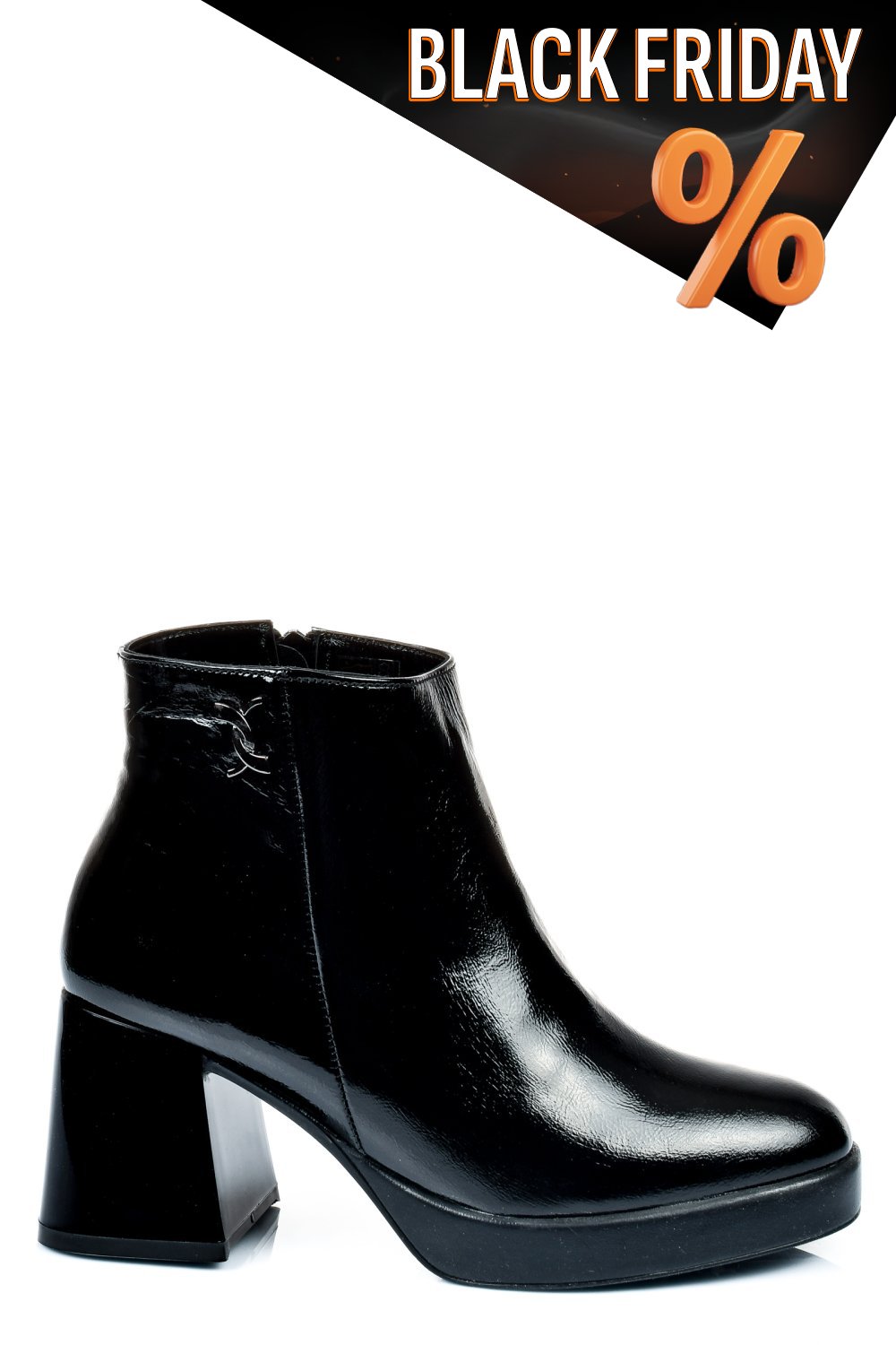 Fekete természetes lakkozott bőr bokacsizma 2s7h42827npk