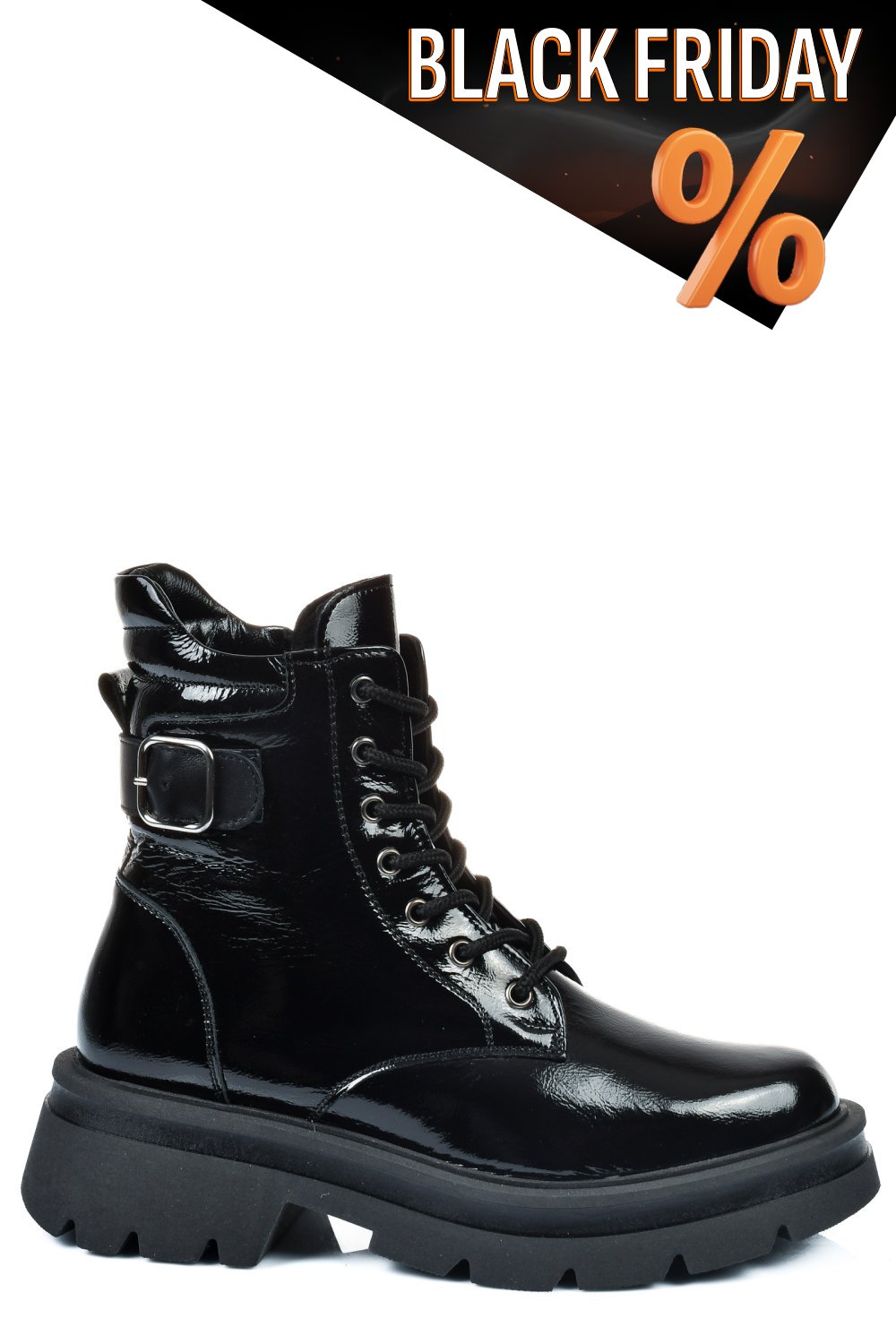 Fekete természetes lakkozott bőr bakancs 2s7h42821npk