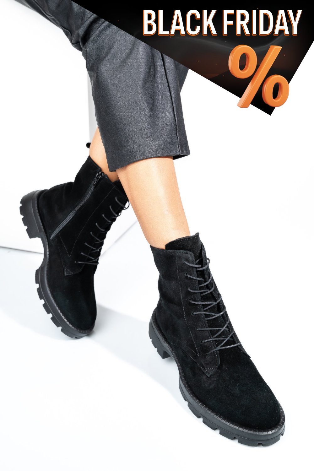 Fekete fordított bőr bakancs 2s7h42801sp