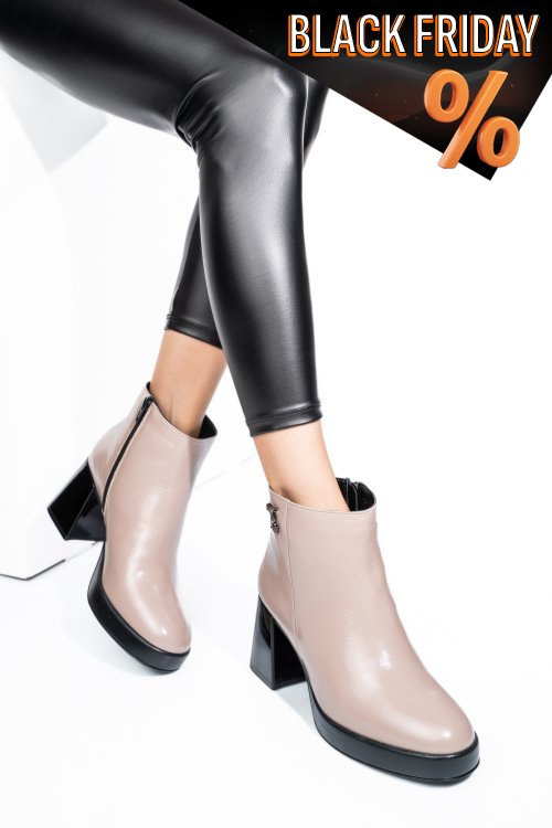 Bézs természetes lakkozott bőr bokacsizma 2s7h42827npk