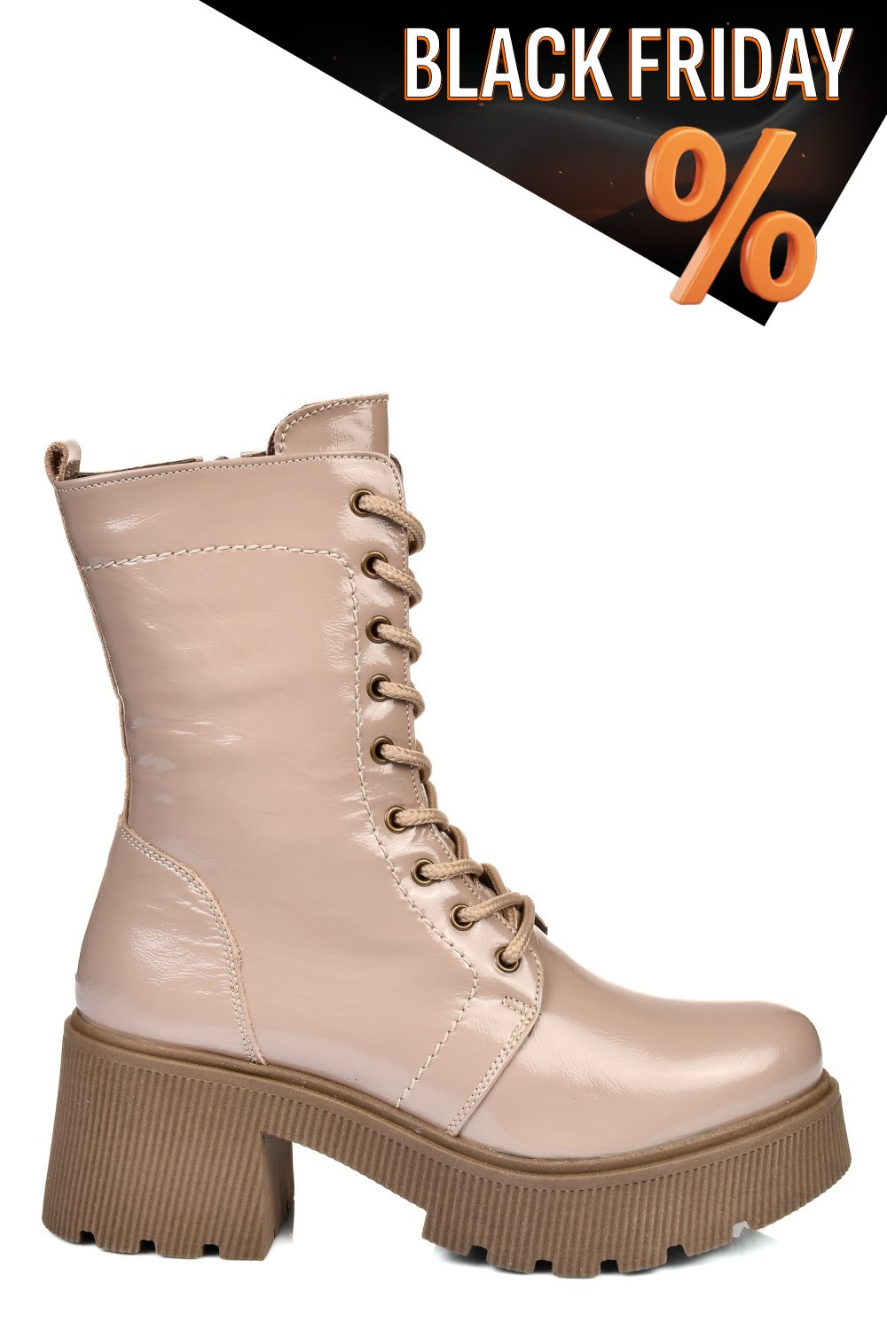 Bézs természetes lakkozott bőr bakancs 2s7h42823npk