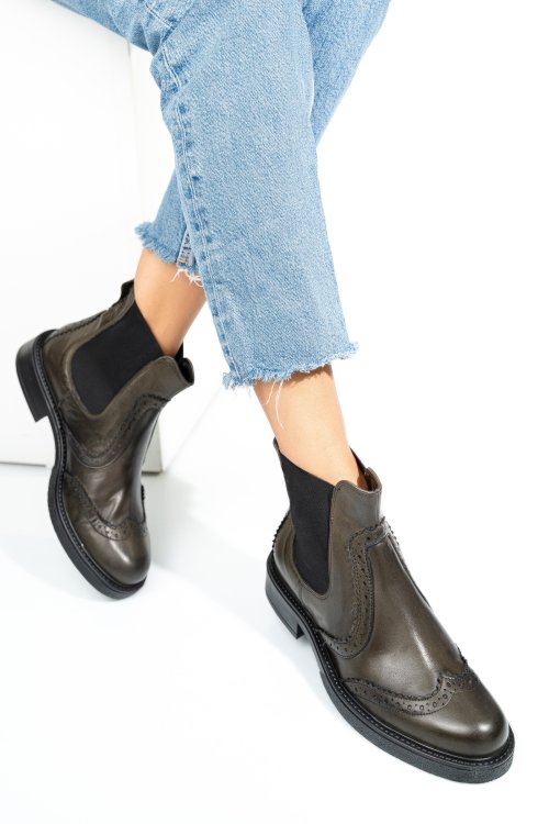 Zöld természetes bőr bakancs 3s7h713