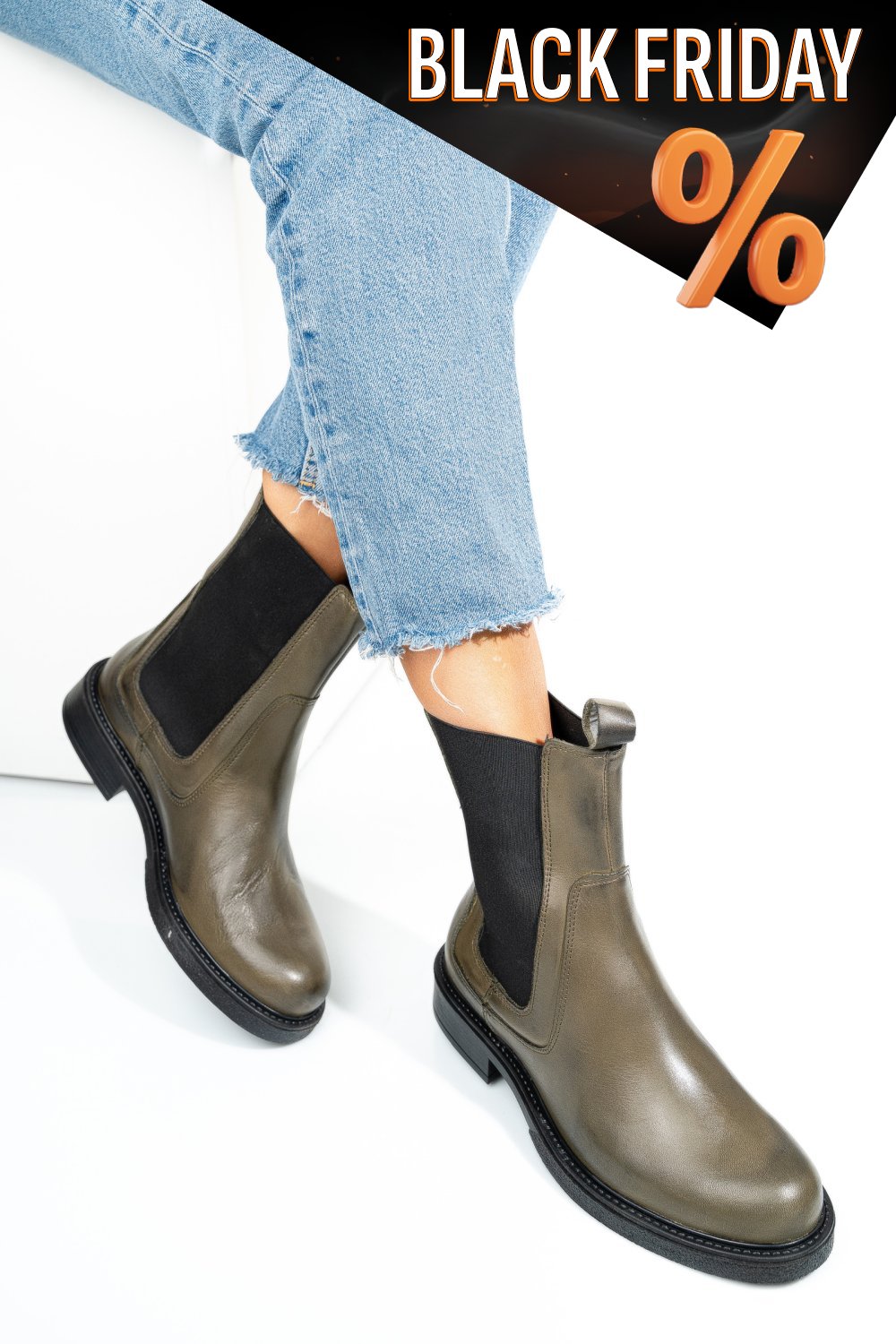 Khaki természetes bőr bakancs 7s7h627