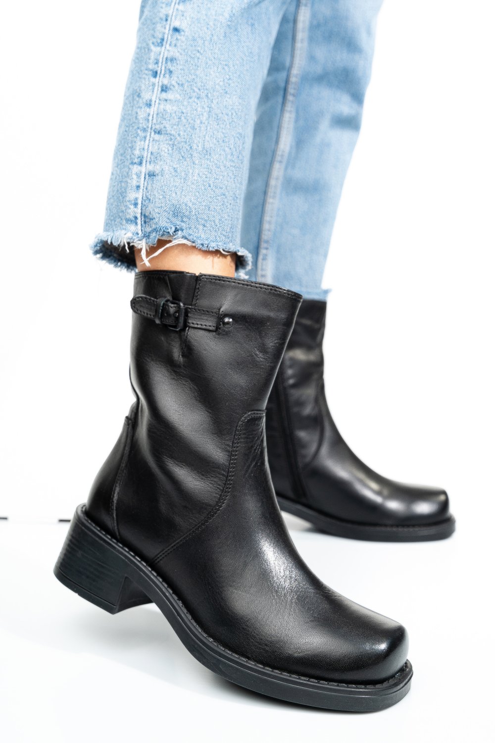 Fekete természetes bőr bakancs 0s7h7liscio