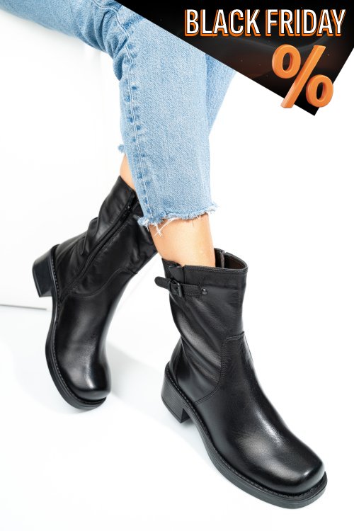 Fekete természetes bőr bakancs 0s7h7liscio