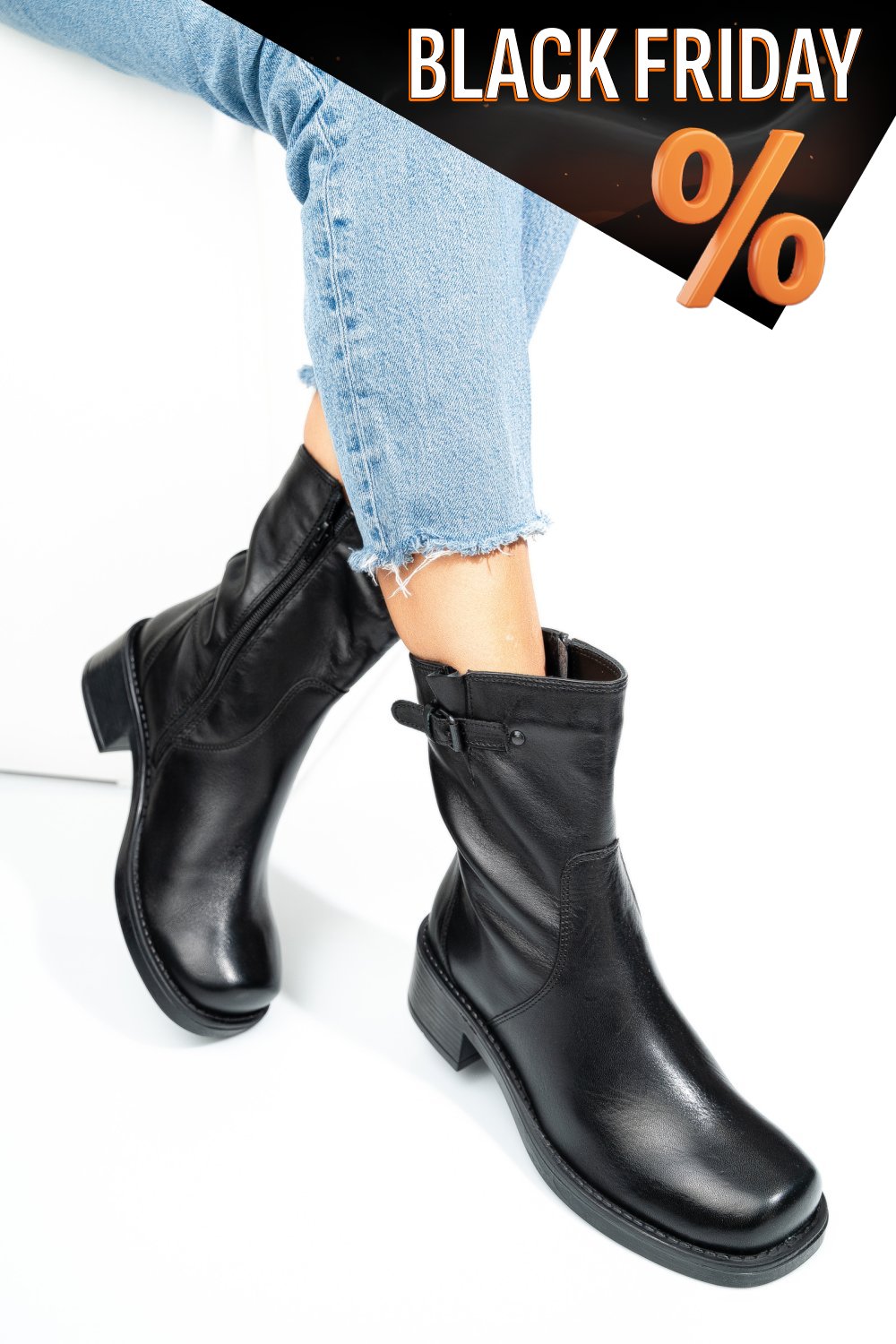 Fekete természetes bőr bakancs 0s7h7liscio