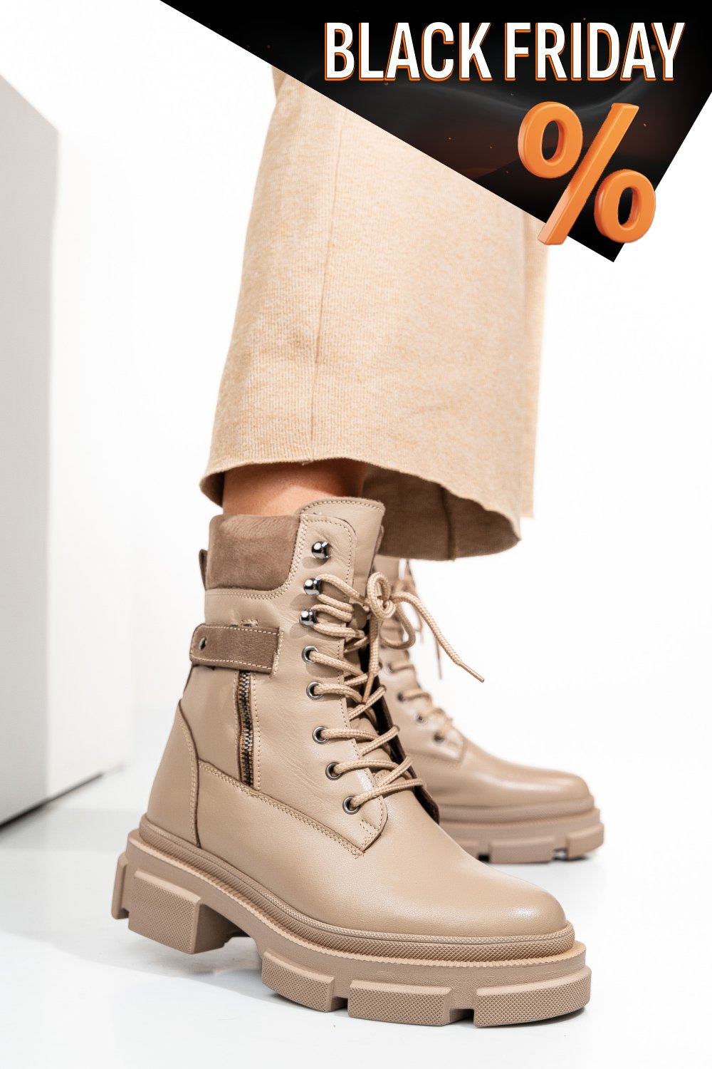 Bézs természetes bőr bakancs 2s7h12887np