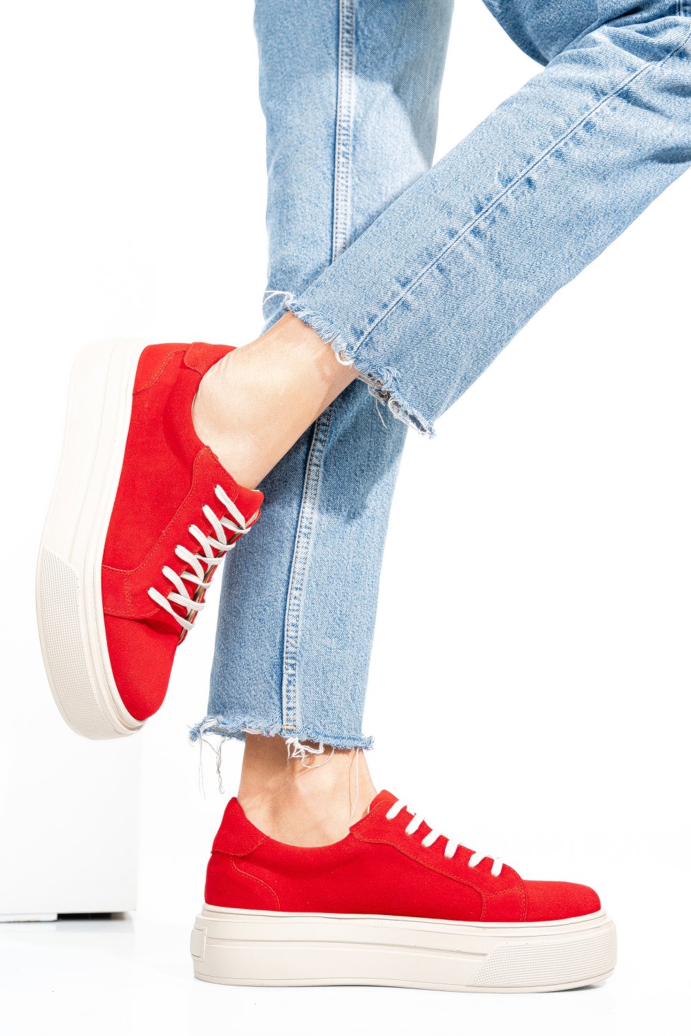 Piros fordított bőr sport cipők 3s7h001