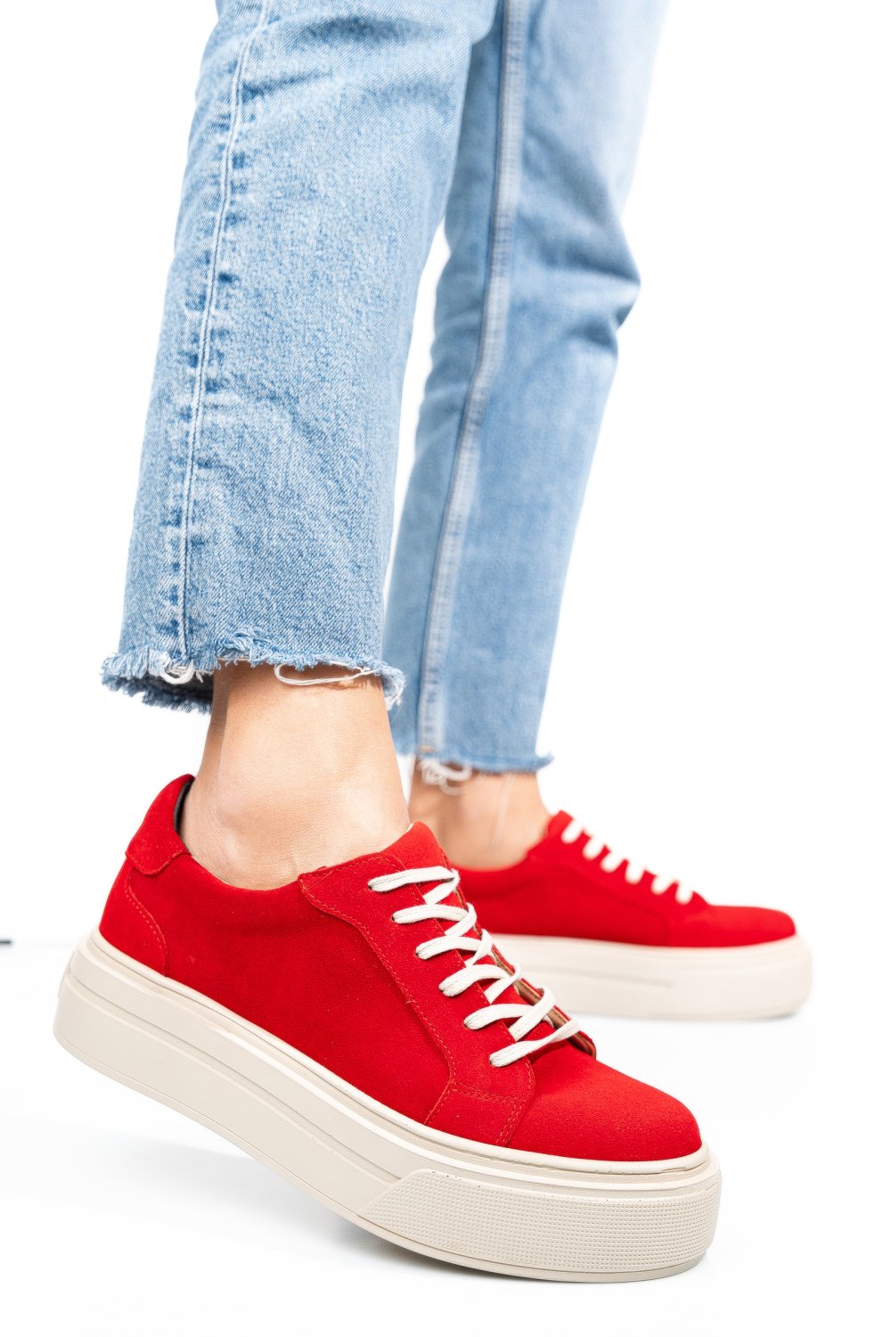 Piros fordított bőr sport cipők 3s7h001