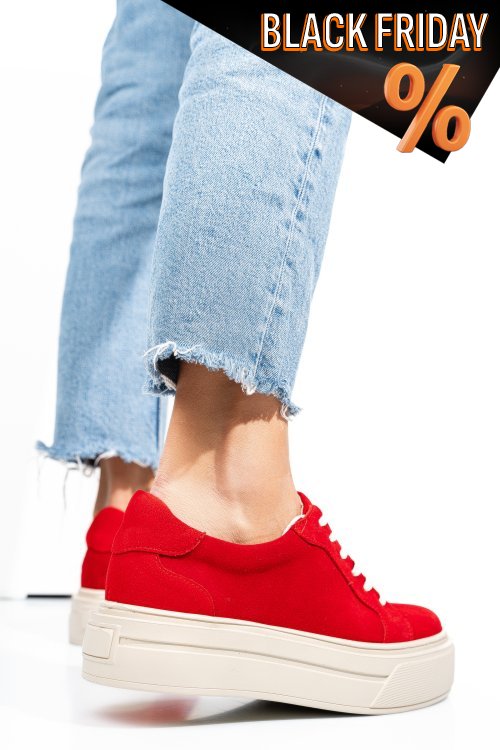 Piros fordított bőr sport cipők 3s7h001