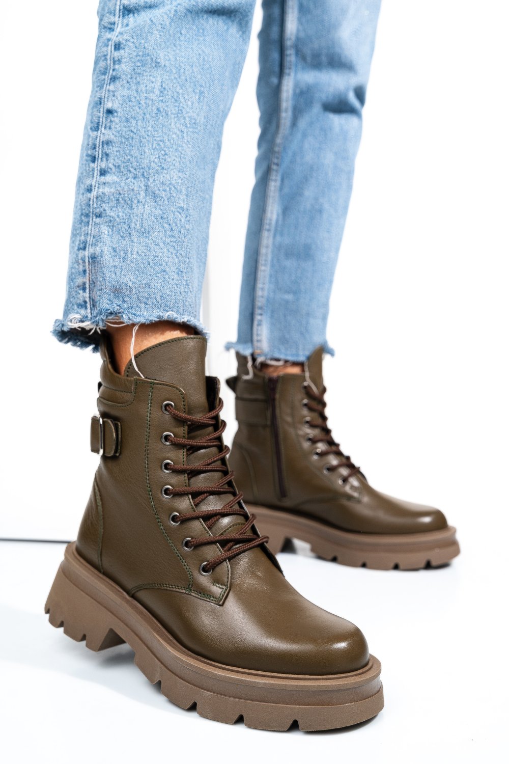Khaki természetes bőr bakancs 2s7h42821np