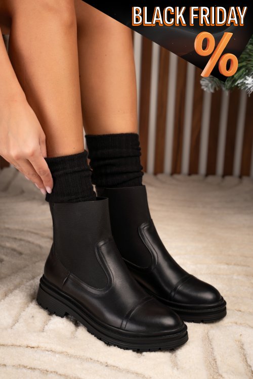 Fekete természetes bőr bakancs 9s7h494