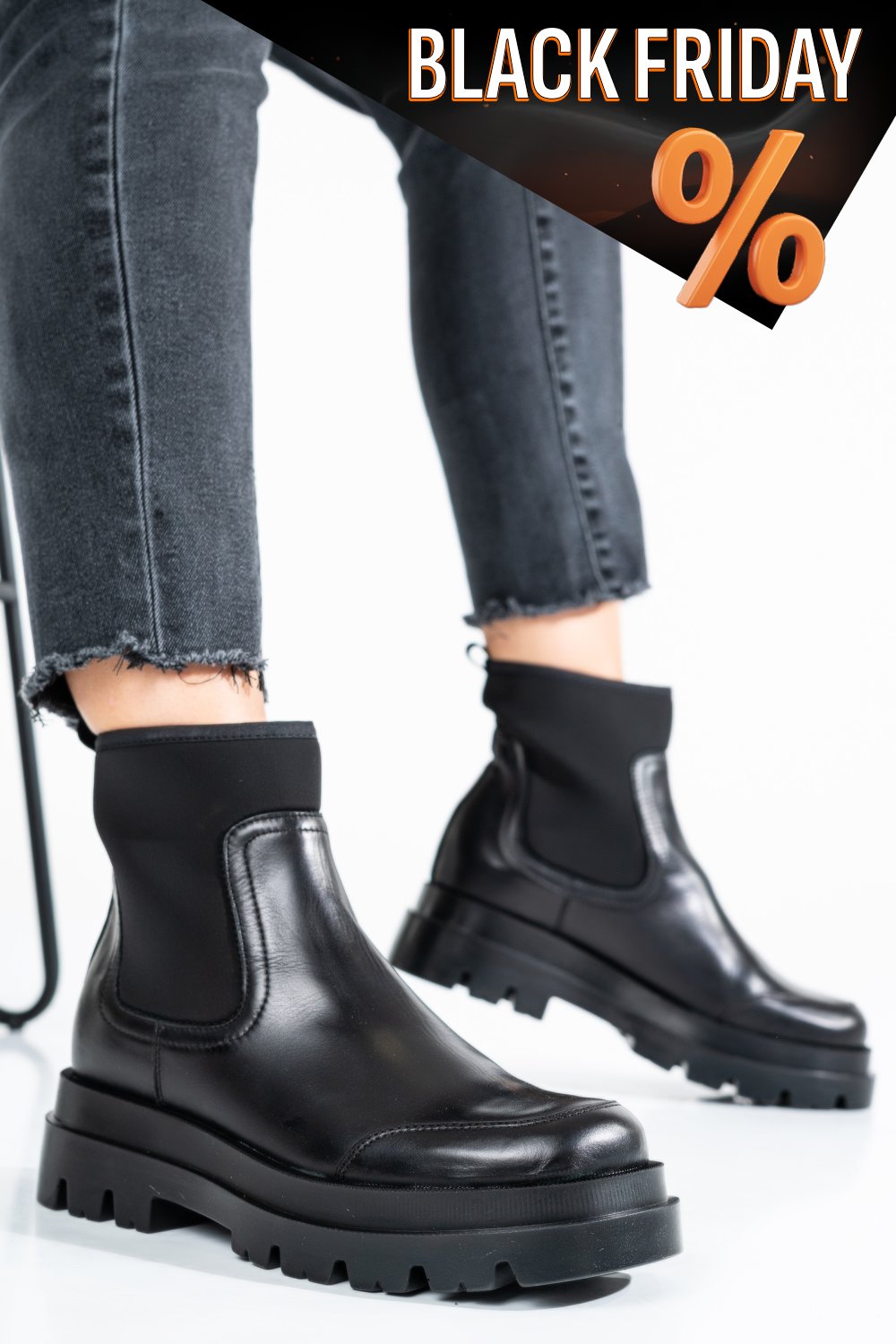 Fekete természetes bőr bakancs 8s7h962