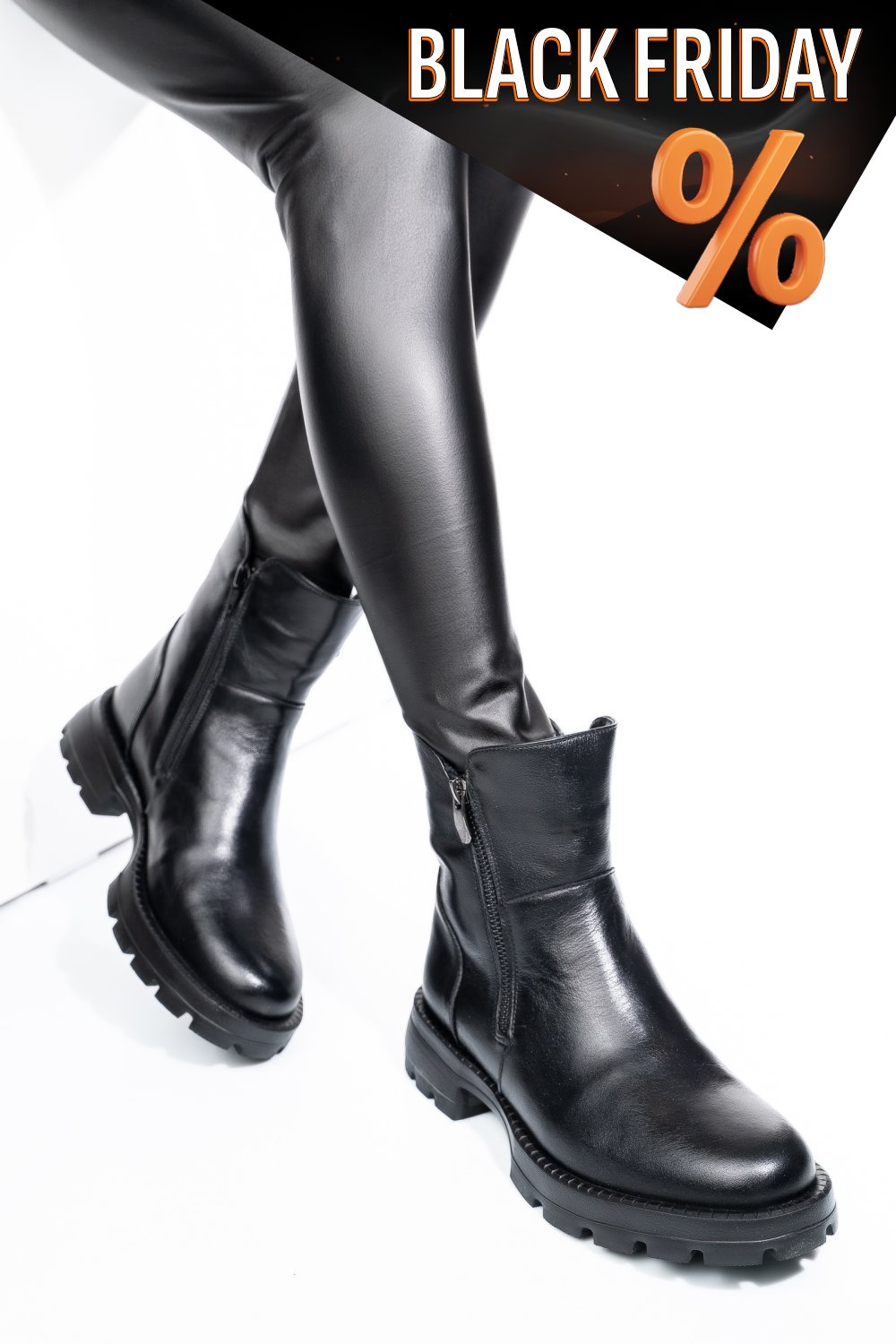 Fekete természetes bőr bakancs 2s7h42841np