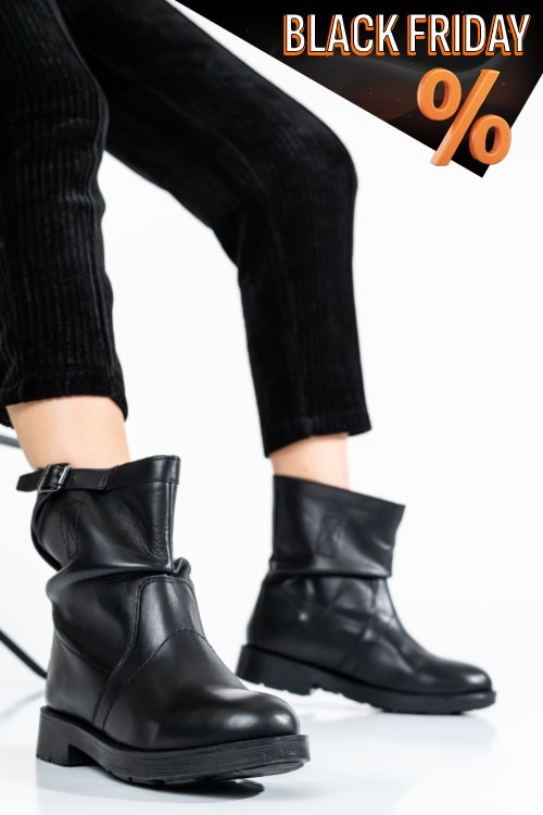 Fekete természetes bőr bakancs bs7hikers