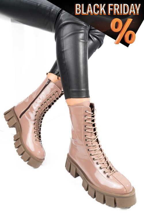 Bézs természetes lakkozott bőr bakancs 2s7h42829npk