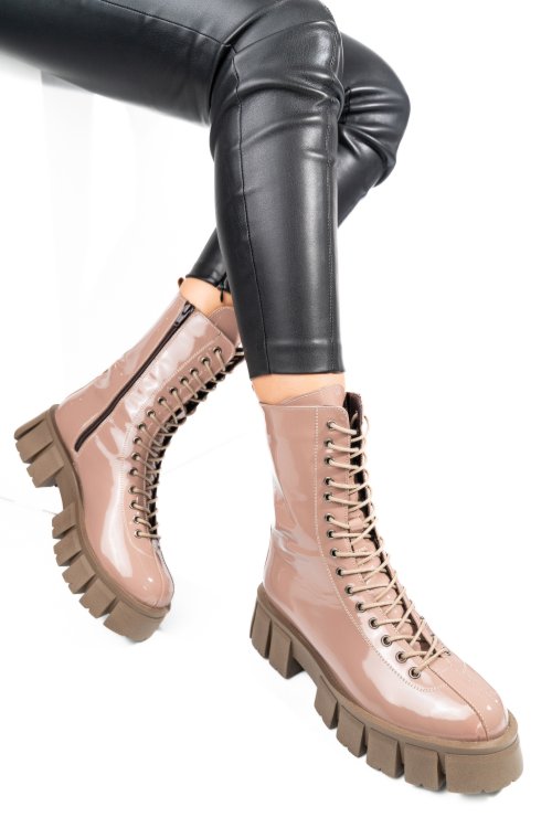 Bézs természetes lakkozott bőr bakancs 2s7h42829npk