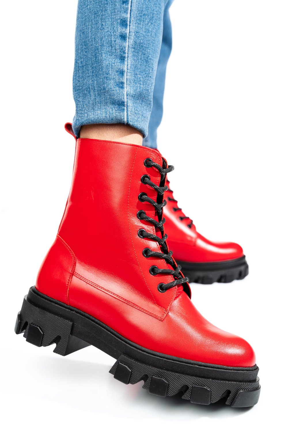 Piros természetes bőr bakancs 1s7h51