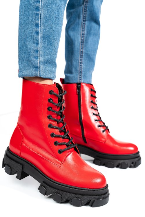 Piros természetes bőr bakancs 1s7h51