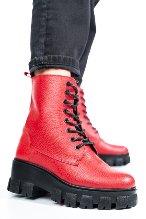 Piros természetes bőr bakancs 1s7h55