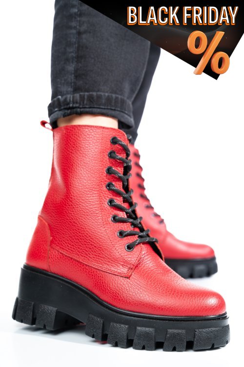 Piros természetes bőr bakancs 1s7h55