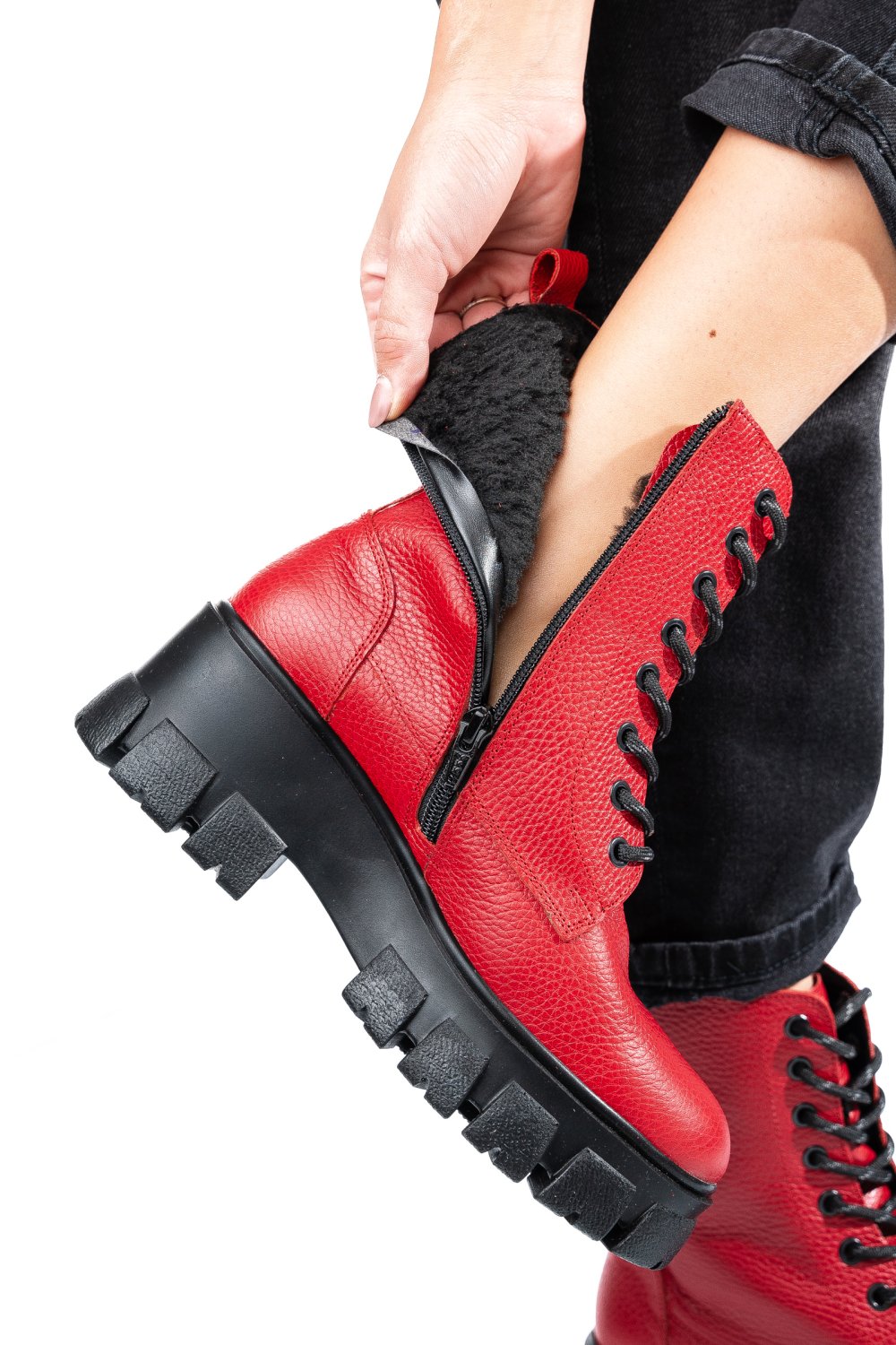 Piros természetes bőr bakancs 1s7h55